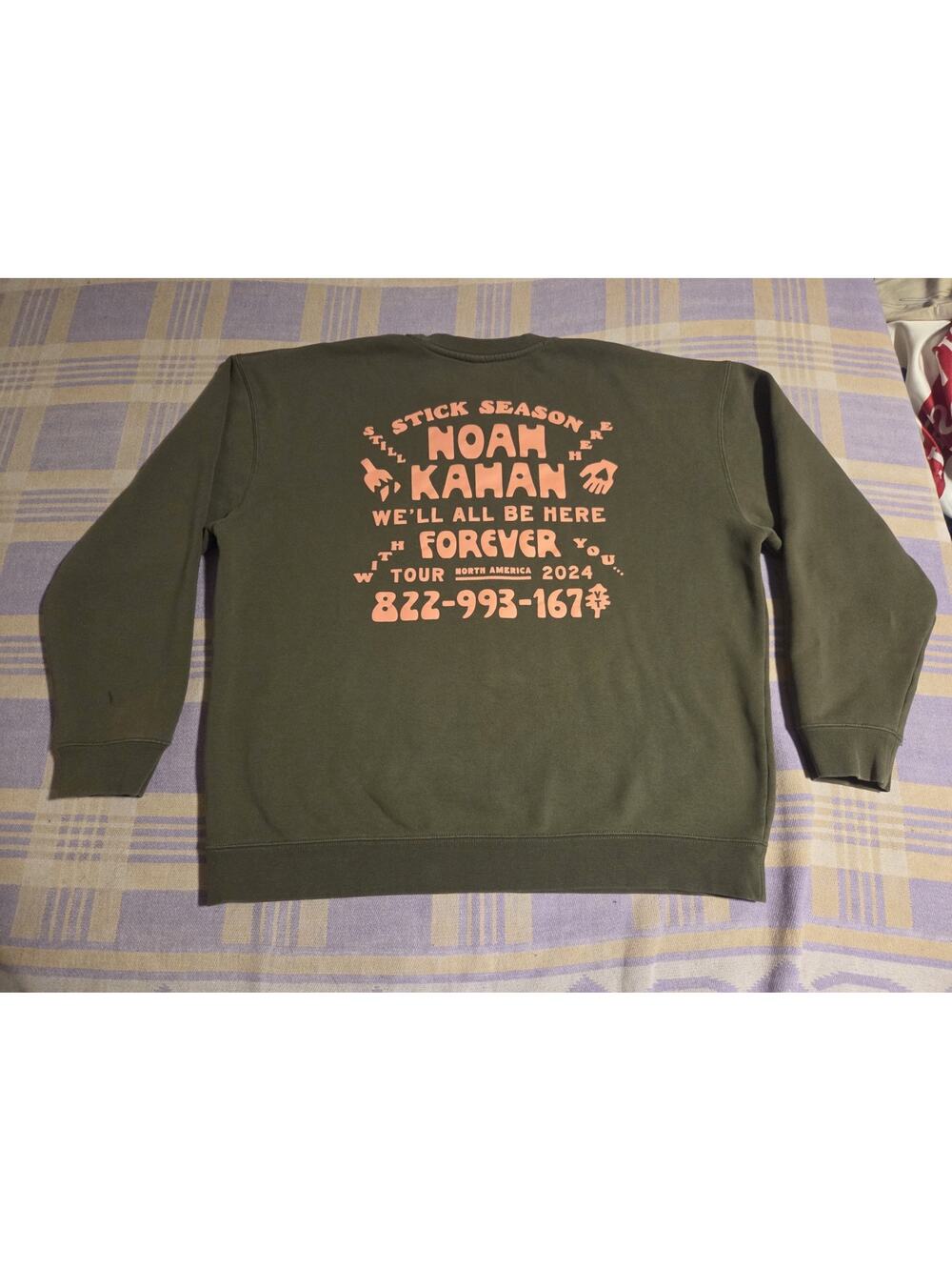 Noah Kahan Sweatshirt Olive Green Crewneck Stick Season Tour 2024